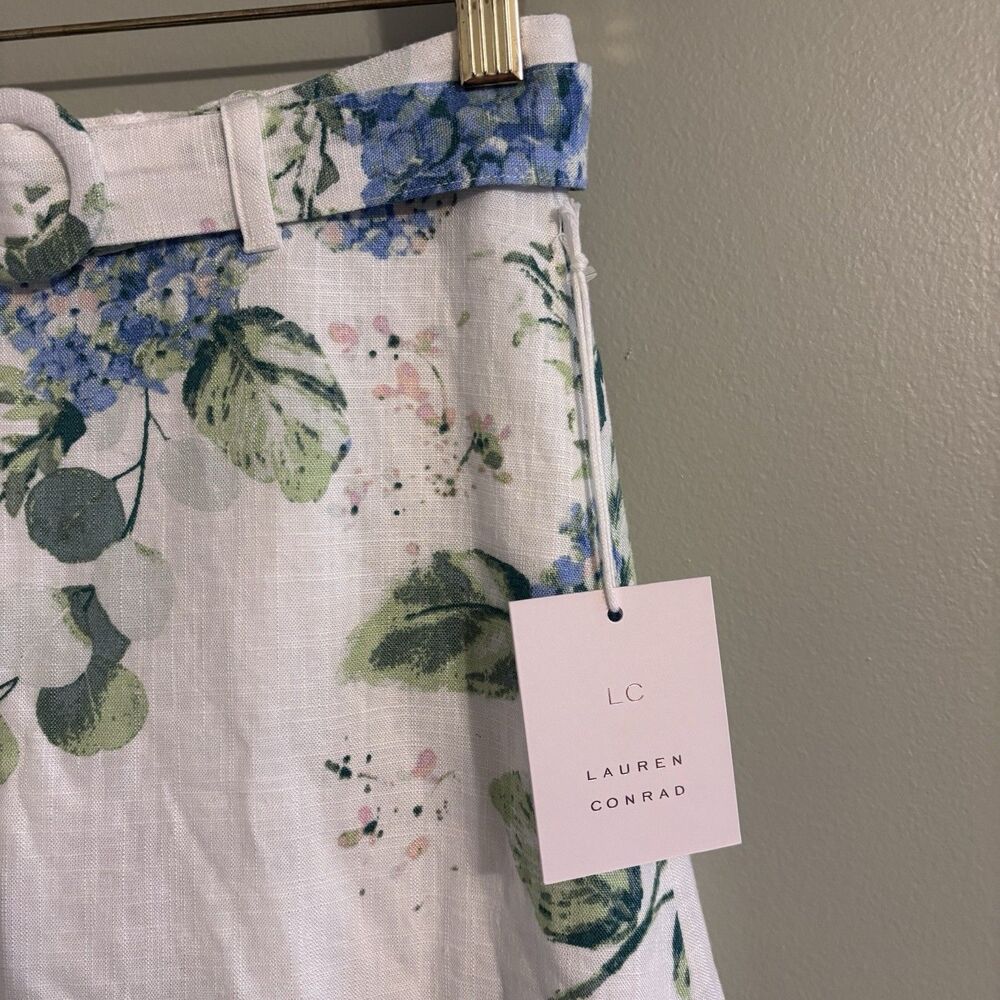 NWT Lauren Conrad Women's Midi Belted Floral Skirt Linen Blend Easter Cottage S - Picture 5 of 13